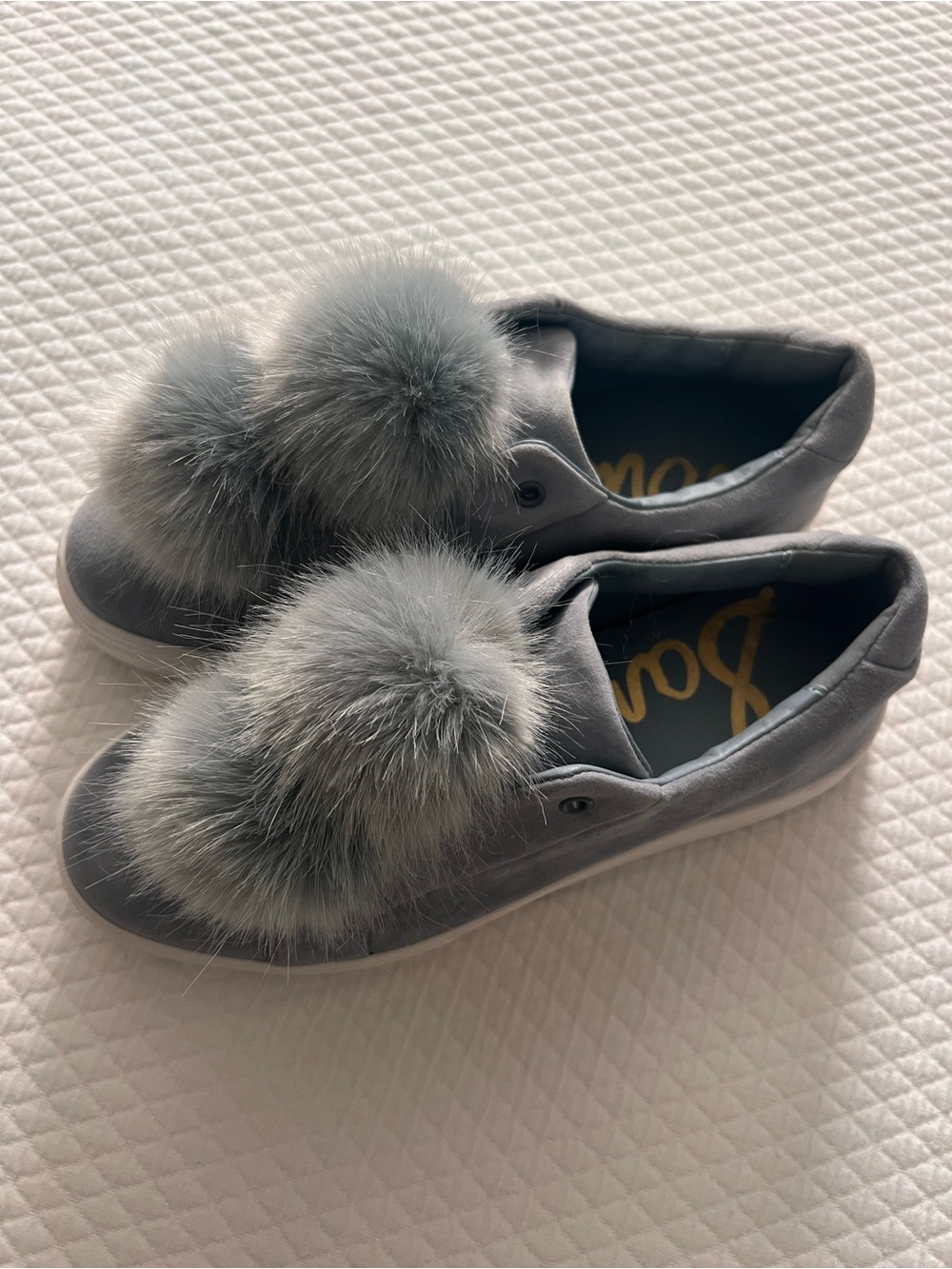 Sam Edelman Leya Gray Blue Suede Sneakers Pom Pom • 8.5